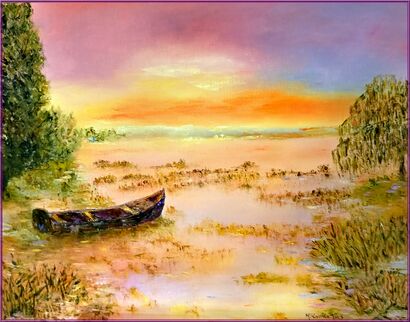 Lac au coucher de soleil - a Paint Artowrk by Monique LAVILLE
